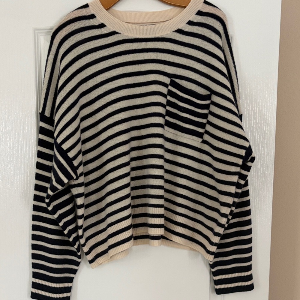 Banana Republic Dark Navy and Cream Striped Cashmere Sweater
